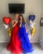 Princess V-neck Tulle Ruffle Prom Dresses with Appliques