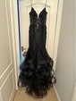 Mermaid V-neck Tulle Ruffle Prom Dresses With Appliques