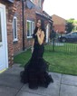 Mermaid V-neck Tulle Ruffle Prom Dresses With Appliques