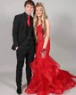 Mermaid V-neck Tulle Ruffle Prom Dresses With Appliques