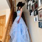 Princess V-neck Tulle Ruffle Prom Dresses With Beading