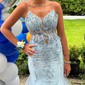 Mermaid V-neck Tulle Ruffle Prom Dresses With Appliques