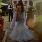 Mermaid V-neck Tulle Ruffle Prom Dresses With Appliques