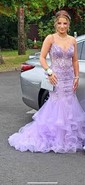 Mermaid V-neck Tulle Ruffle Prom Dresses With Appliques