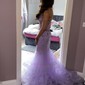 Mermaid V-neck Tulle Ruffle Prom Dresses With Appliques