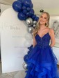 Princess V-neck Tulle Ruffle Prom Dresses With Appliques