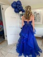 Princess V-neck Tulle Ruffle Prom Dresses With Appliques
