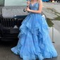 Princess Sweetheart Tulle Ruffle Prom Dresses With Appliques