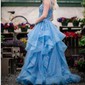 Princess Sweetheart Tulle Ruffle Prom Dresses With Appliques