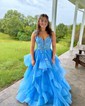 Princess Sweetheart Tulle Ruffle Prom Dresses With Appliques