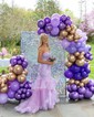 Mermaid Strapless Tulle Ruffle Prom Dresses With Appliques