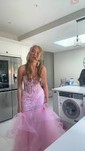 Mermaid Strapless Tulle Ruffle Prom Dresses With Appliques