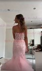 Mermaid Strapless Tulle Ruffle Prom Dresses With Appliques