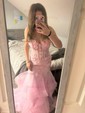 Mermaid Strapless Tulle Ruffle Prom Dresses With Appliques