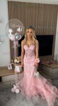 Mermaid Strapless Tulle Ruffle Prom Dresses With Appliques