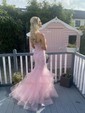 Mermaid Strapless Tulle Ruffle Prom Dresses With Appliques