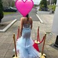 Mermaid Strapless Tulle Ruffle Prom Dresses With Appliques