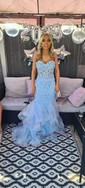 Mermaid Strapless Tulle Ruffle Prom Dresses With Appliques