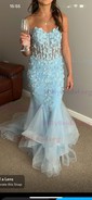 Mermaid Strapless Tulle Ruffle Prom Dresses With Appliques