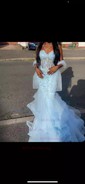 Mermaid Strapless Tulle Ruffle Prom Dresses With Appliques