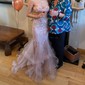 Mermaid Strapless Tulle Ruffle Prom Dresses With Appliques