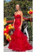Mermaid Strapless Tulle Ruffle Prom Dresses With Appliques