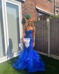 Mermaid Strapless Tulle Ruffle Prom Dresses With Appliques
