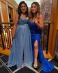 A-line Glitter Tulle Corset Prom Dresses with Ruched