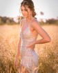 Sheath/Column V-neck Sequined Floor-length Prom Dresses With Ruched