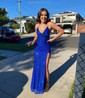 Sheath/Column V-neck Sequined Floor-length Prom Dresses With Ruched