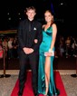 Trumpet/Mermaid V-neck Silk-like Satin Sweep Train Prom Dresses With Ruched