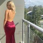 Trumpet/Mermaid V-neck Silk-like Satin Sweep Train Prom Dresses With Ruched