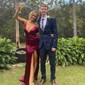 Trumpet/Mermaid V-neck Silk-like Satin Sweep Train Prom Dresses With Ruched