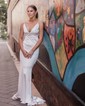 Trumpet/Mermaid V-neck Silk-like Satin Sweep Train Prom Dresses With Ruched