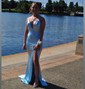 Trumpet/Mermaid V-neck Silk-like Satin Sweep Train Prom Dresses With Ruched