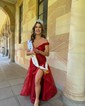 Sheath/Column Off-the-shoulder Tulle Prom Dresses With Ruched