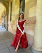 Sheath/Column Off-the-shoulder Tulle Prom Dresses With Ruched