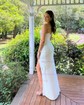 Sheath/Column Straight Silk-like Satin Floor-length Prom Dresses With Ruched
