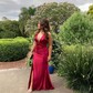Mermaid Satin Ruched Halter Prom Dresses