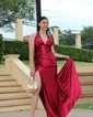 Mermaid Satin Ruched Halter Prom Dresses with Slit