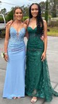Mermaid V-neck Ruched Satin Prom Dresses with Appliques