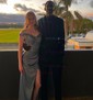 Sheath/Column Off-the-shoulder Satin Prom Dresses With Appliques