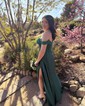 Sheath/Column Off-the-shoulder Satin Prom Dresses With Appliques