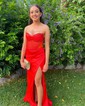 Sheath/Column Strapless Satin Corset Prom Dresses With Beading