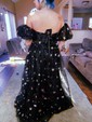 Ball Gown Square Neck Puff Sleeve Tulle Prom Dresses With Star