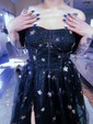 Ball Gown Square Neck Puff Sleeve Tulle Prom Dresses With Star