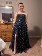 Ball Gown Square Neck Puff Sleeve Tulle Prom Dresses With Star