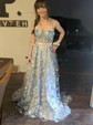 Ball Gown V-neck Tulle 3D Floral Prom Dresses With Appliques