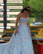 Ball Gown V-neck Tulle 3D Floral Prom Dresses With Appliques