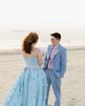 Ball Gown V-neck Tulle 3D Floral Prom Dresses With Appliques